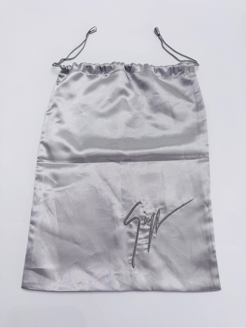 Giuseppe Zanotti Silver Gray Satin Drawstring Shoe Dust Bag Storage Pouch 15x11